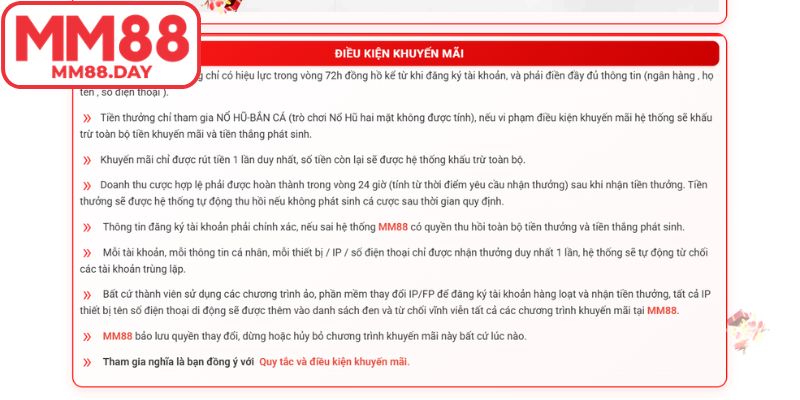 Quy định và điều kiện nhận khuyến mãi hợp lệ tại MM88